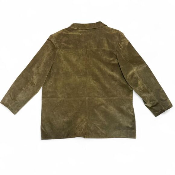 Men’s XXL Olive Green Suede Leather Jacket ISZ Leathers Button Front Coat Lined - Picture 2 of 6